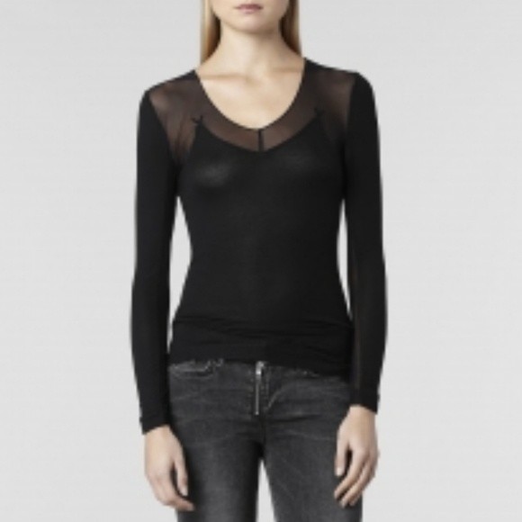 All Saints sheer black Emile long sleeve mesh detail top - Picture 8 of 8